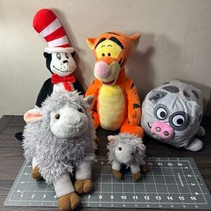 Kohls Cares Plush Bundle of 4 Stuffed Animals Tigger, Lamb, Dada and Cat in Hat